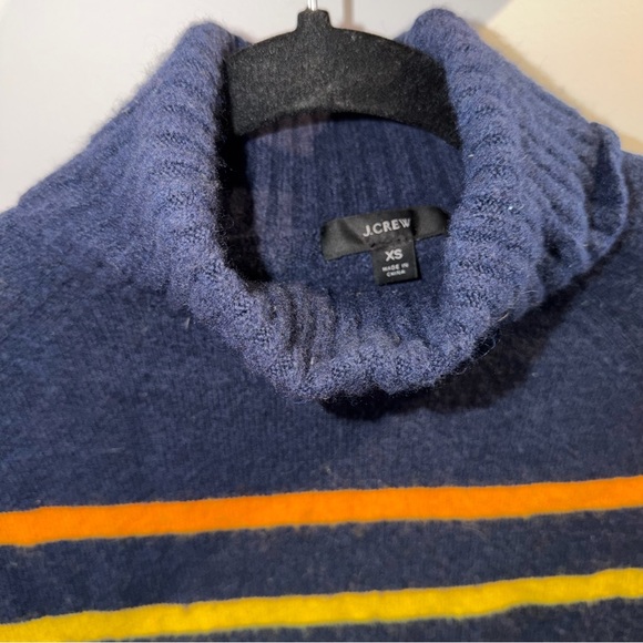 J Crew Sweater Womens XS Navy Rainbow Stripe Turtleneck Alpaca Wool Blend Luxury - Picture 2 of 5